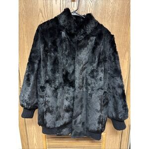 SFC Scandinavian Fur Company Black Rabbit Fur Jacket Women's Size Medium Vintage